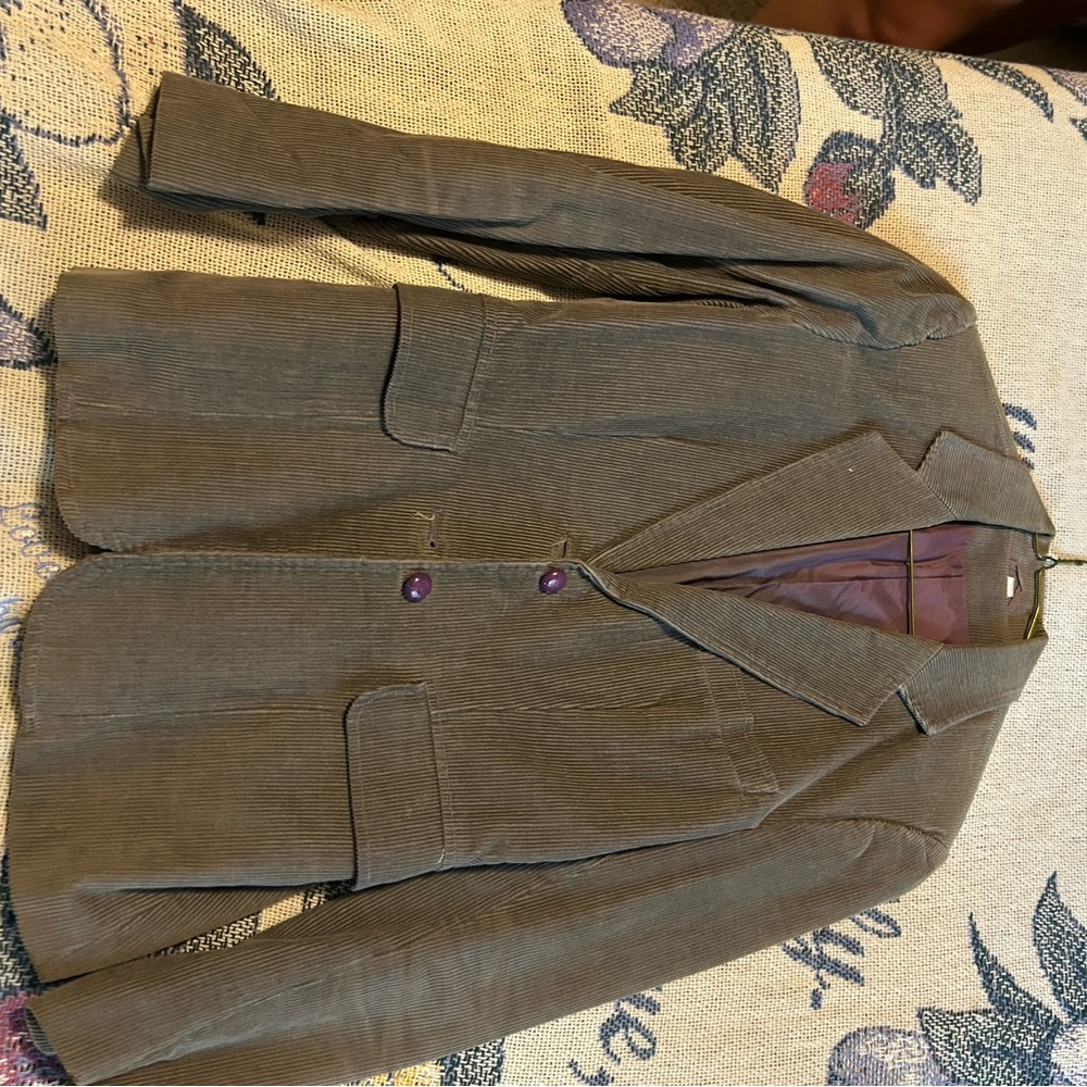 Brown Corduroy Blazer with Purple Buttons
